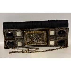 Vintage Meera Mahadevia Dupioni Silk Onyx/Mother of Pearls Handmade Shoulder Bag